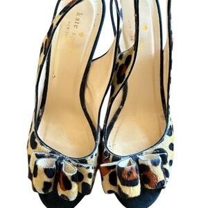 Kate Spade Leopard Calf Hair Peep Toe Slingback Heels Size 9 B Party Office